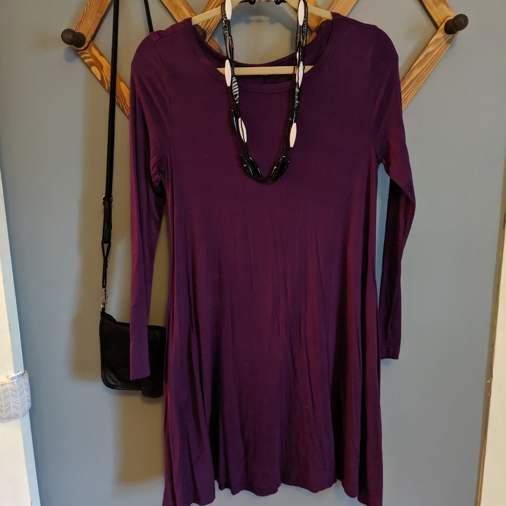 Long sleeve purple swing dress